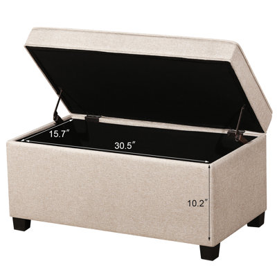 32" Rectangle Storage Ottoman Bench With Linen Upholstered