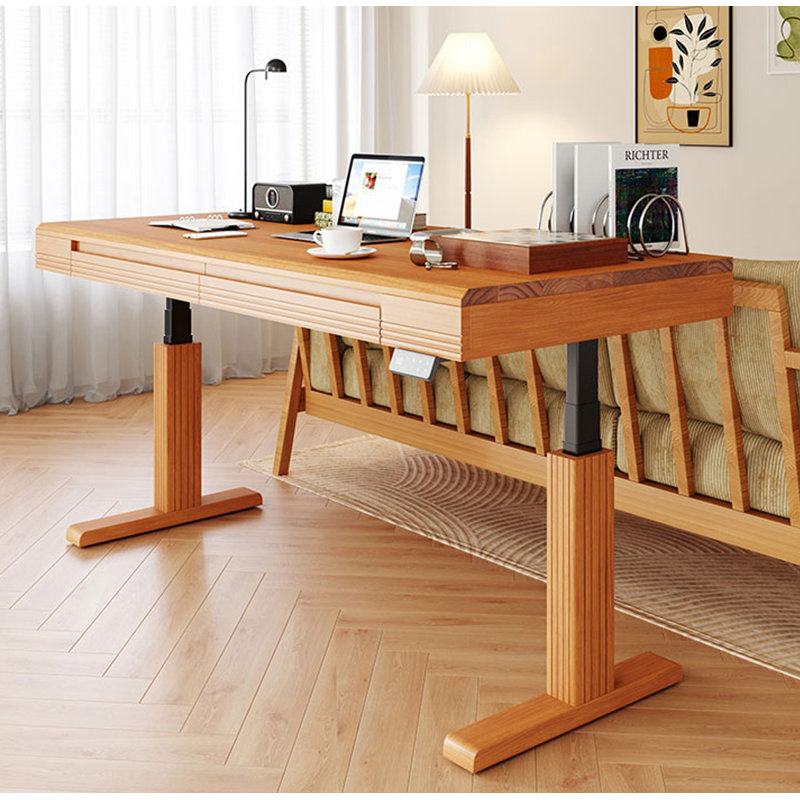 Bureau électrique en bois massif à hauteur réglable avec tiroirs, H 24,4 po x l 47,2 po x P 25,6 po
