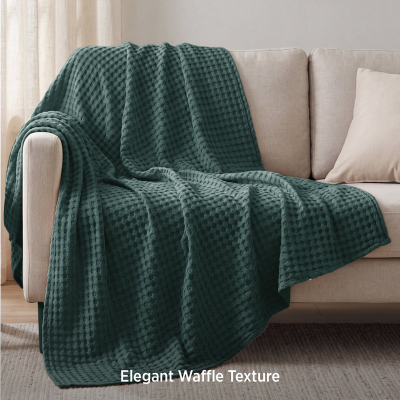 Bedsure 279gsm Cotton & Rayon from Bamboo Waffle Blanket GentleSoft™️, Twin XL, Mallard Green