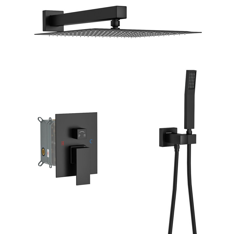 Dual Shower Head - 12 Inch Square, Matte Black, 360 Adjustability Square Black With Function