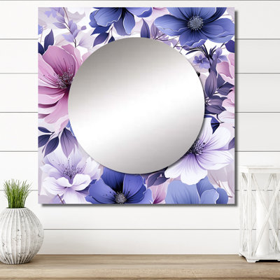 Exquise beauté mauve à motif floral - grand miroir carré floral pour décoration murale