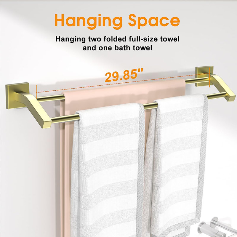 Porte-serviettes double en acier inoxydable 32 pouces SUS304, Doré