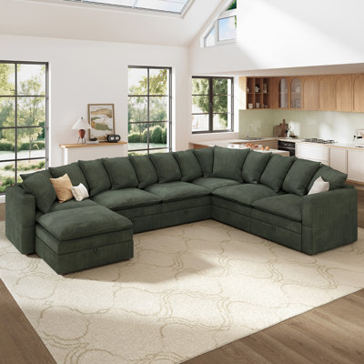 U-Shaped Corduroy Modular Sectional with Storage 