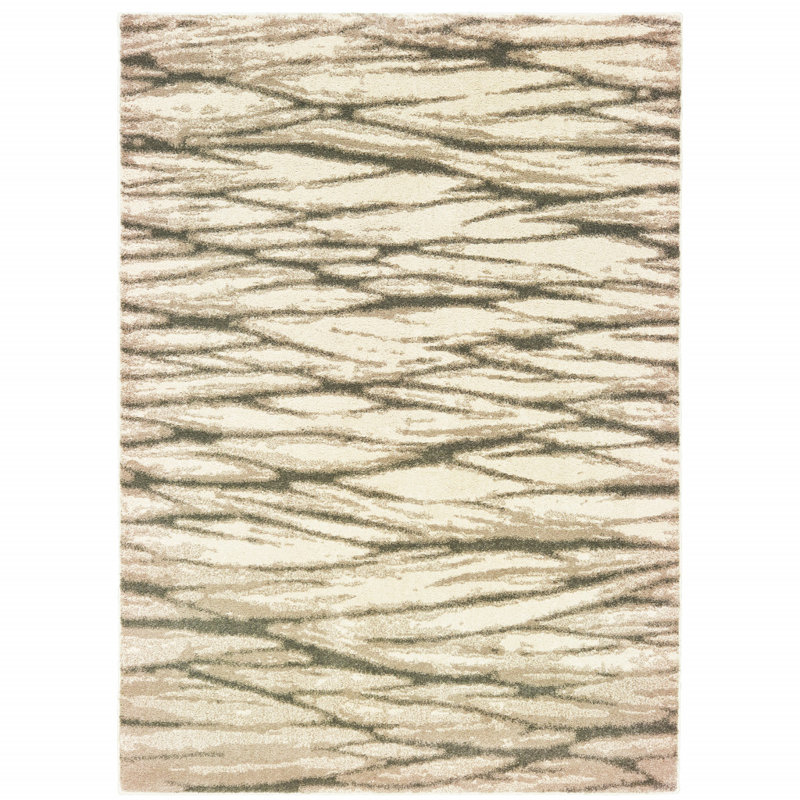 Tapis abstrait tissé à la machine 2 pi x 3 pi ivoire