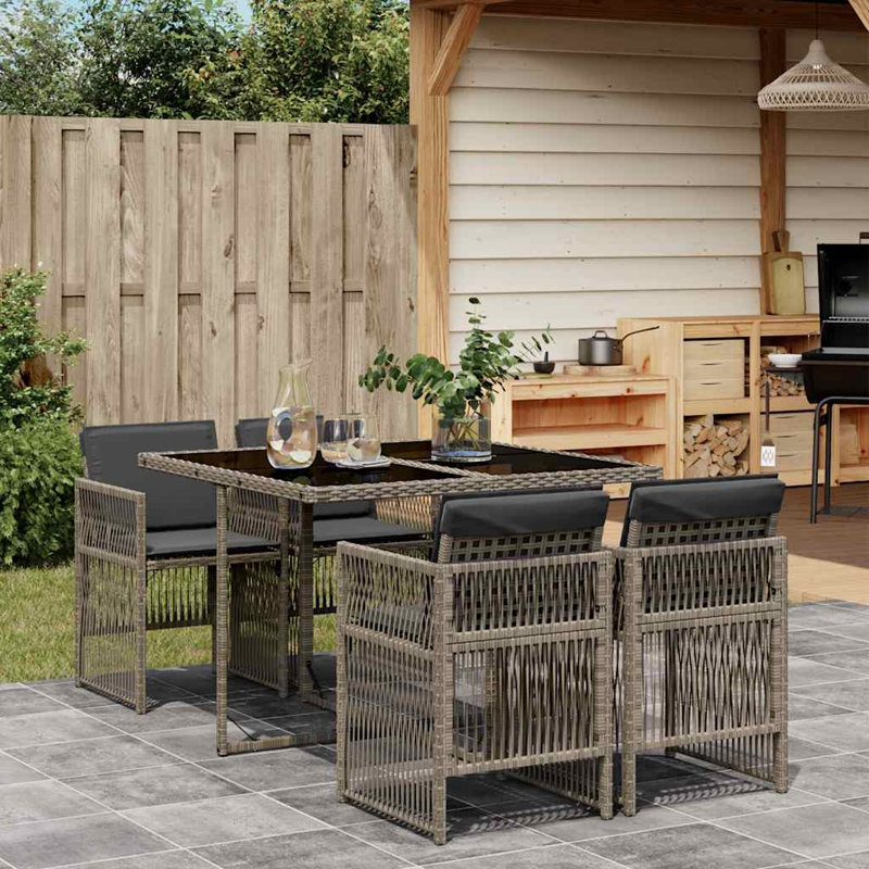 Patio Dining Set with, Grey; Black, 5, 73 cm H x 110 cm W x 106 cm D, Black, 4