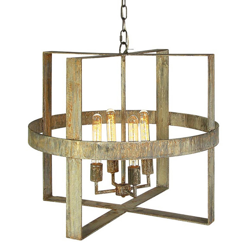 Manhattan 4 - Light Lantern Geometric Chandelier, 24" H x 24" W x 24" D