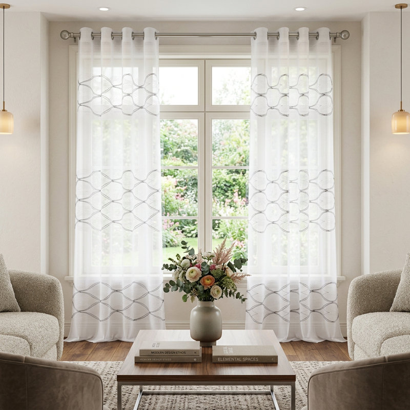 Rideaux semi-transparents, Blanc / argent, L 76 po x L 84 po