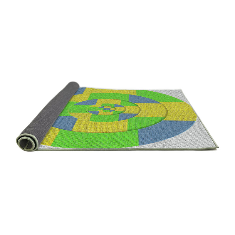 Tapis géométrique jaune / bleu / vert, Rond 7 pi