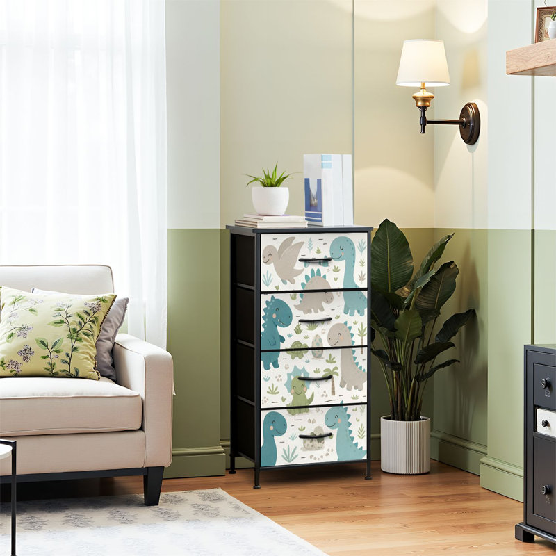 Commode pour commode de chambre à coucher pour dinosaure bébé garçon sans couture Sweet dino palm cactus scandinave mignonne commodes et commodes de rangement en tissu et bacs de rangement avec 4 tiroirs
