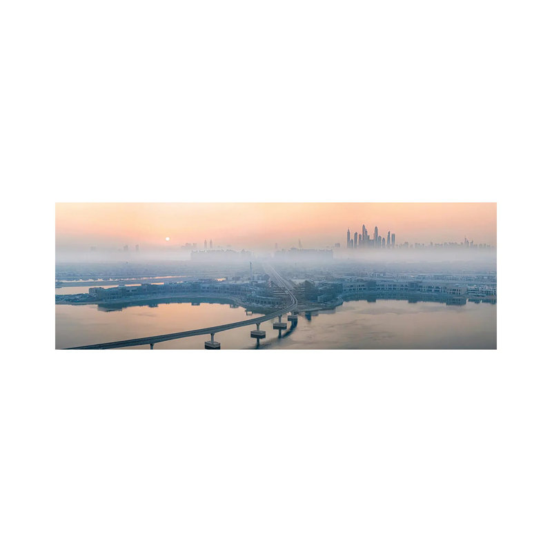 City In The Morning Mist by John J. Chen - Wrapped Canvas Panoramic Print, 30.48 cm H x 91.44 cm W x 3.175 cm D