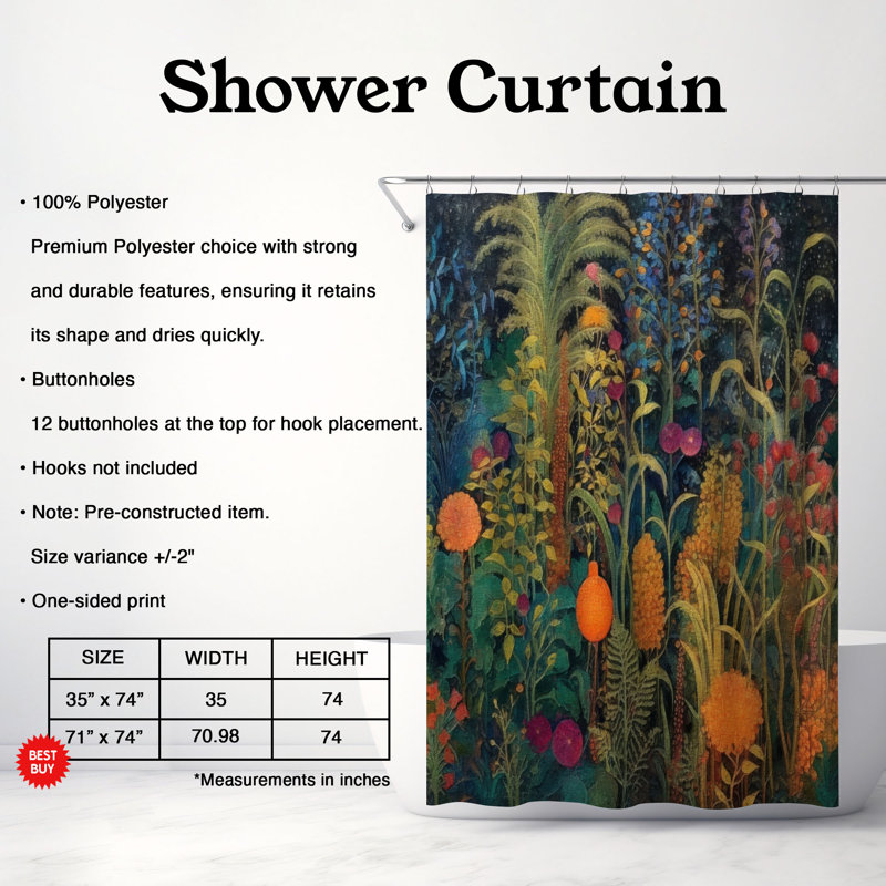 Rideau de douche Floral, H 74 po x l 71 po
