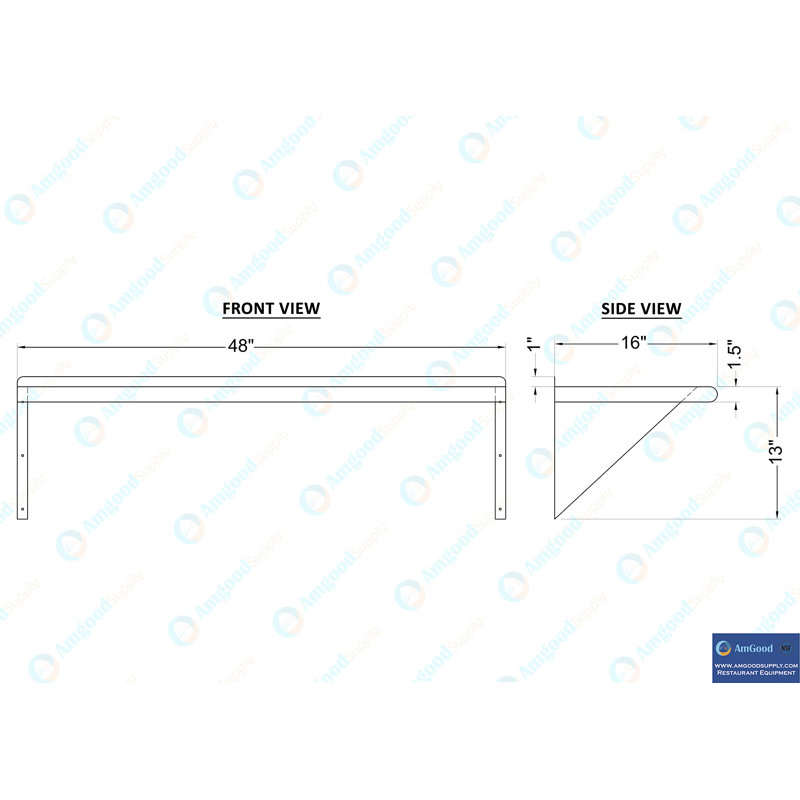 Tablette murale utilitaire en métal., H 7 po x l 16 po x P 8 po, Argent