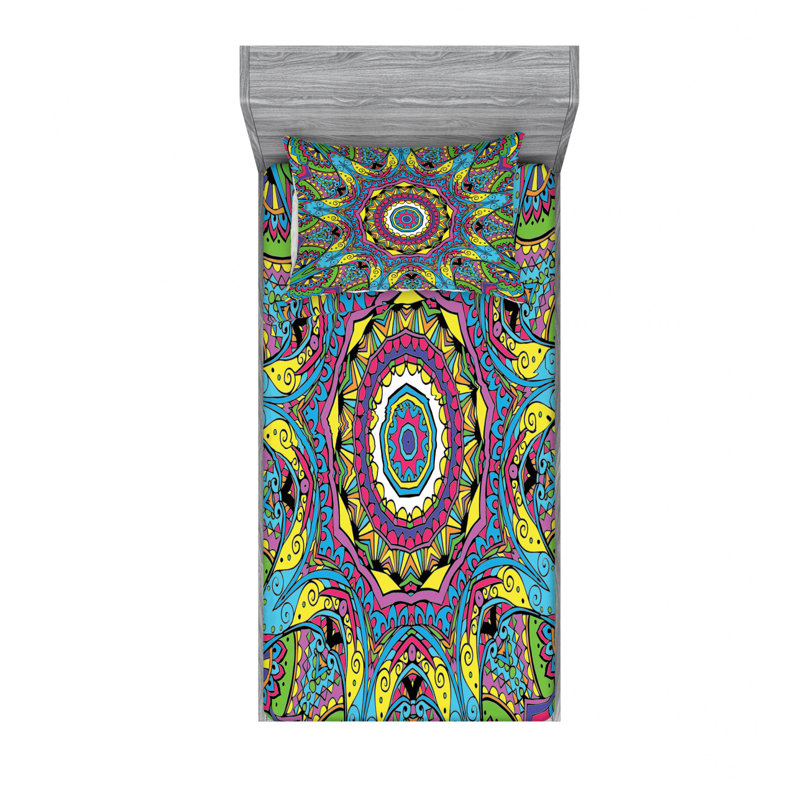 Ensemble de draps Hippie, Ensemble de draps pour lit simple avec 1 taie d'or