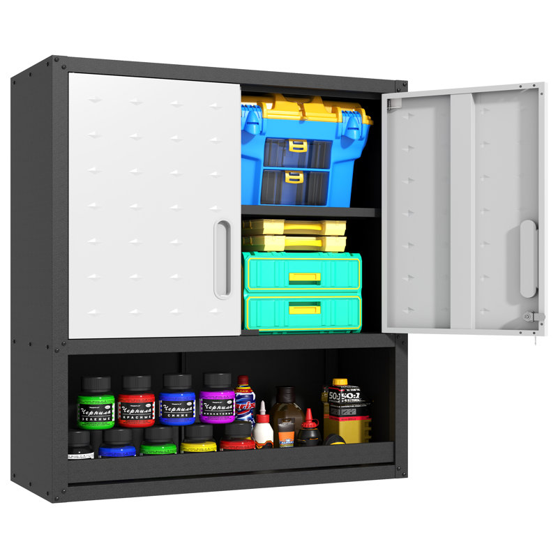 29.5''W Metal Garage Storage Wall Cabinet - 2 Doors, Easy Install, Black/Gray