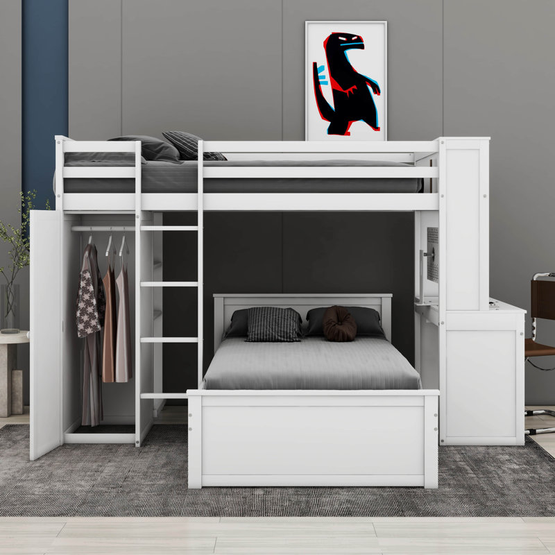 Kids Twin Loft Bed with Drawers, White