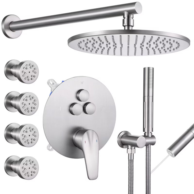 10" Wall Mounted Shower System with Dual Mode Body Jets，2-in-1 Handheld 2.5 GPM