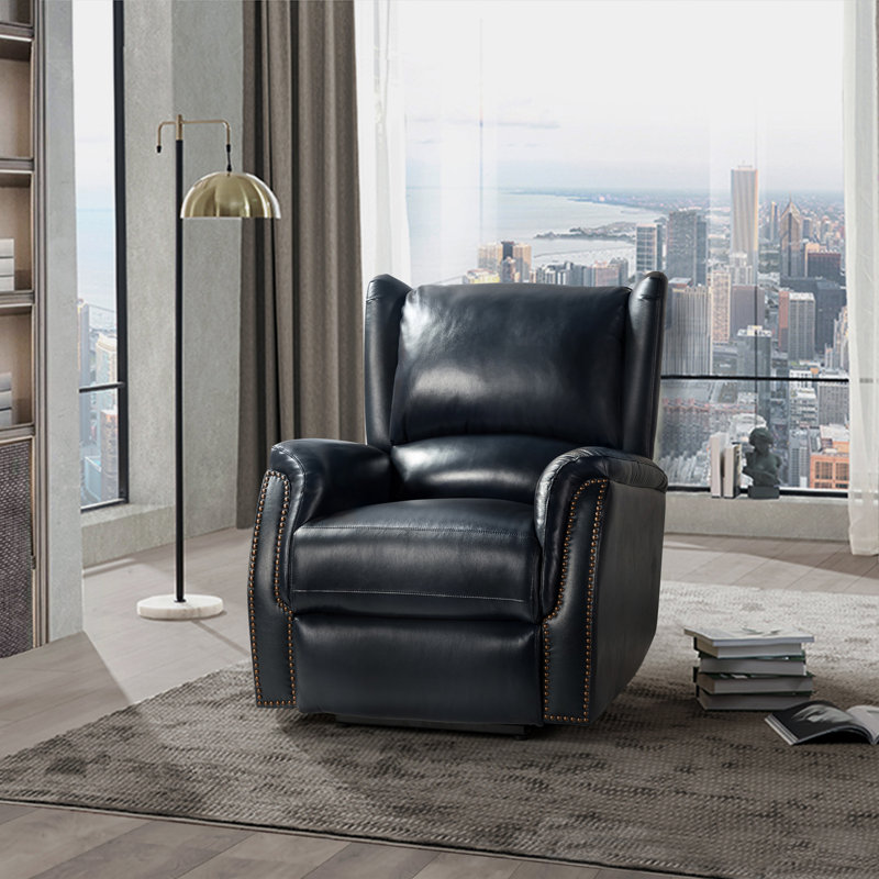 Fauteuil inclinable électrique en cuir véritable Domingo, Bleu marine
