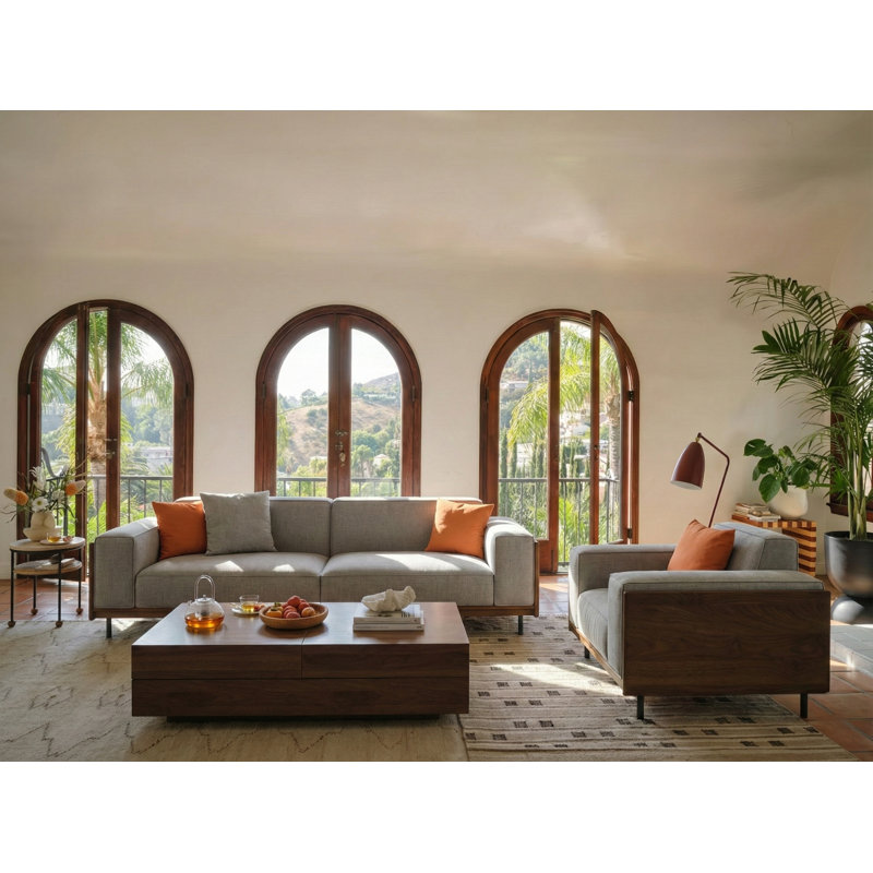 64 Inch Modern Gray Fabric Sofa With Accent Pillows For Living Room, 33" H x 64" W x 36" D