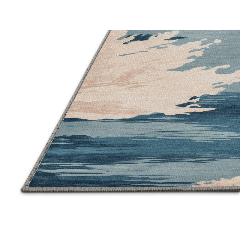 Tapis gris aquarelle lavable à la machine, Rond 8 pi