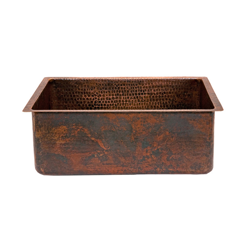 25" Hammered Copper Kitchen Single Basin Sink with Matching Drain and Accessories