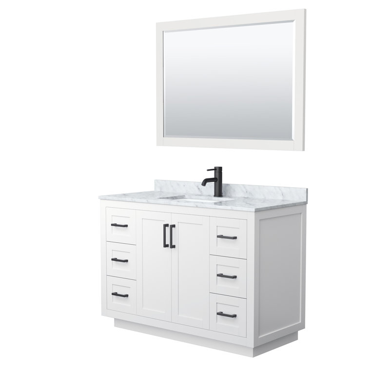 Miranda 48" Freestanding Single Bathroom Vanity with Marble Top with 46" Mirror, Matte Black, White