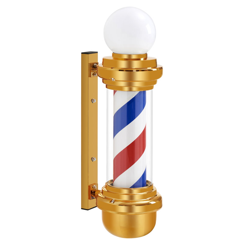 Classic LED Light Barber Pole with Rotating Strip, Gold/Blue