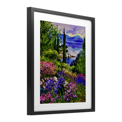 Scène de jardin Sea Vista, reproduction sous verre encadrée, conception par Lee Ann Zirbes