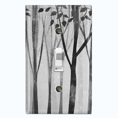 Metal Light Switch Plate Outlet Cover (Gray Forest Trees - Single Toggle)