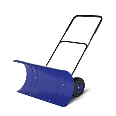 Heavy Duty Wheeled Snow Shovel - 29" Adjustable U-Shaped Handle, Large Double Pole, Durable Snow Pusher for Driveways, Doorways, Sidewalks, Quick Snow Removal