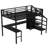 Queen Size Loft Bed With L-Shaped Desk And USB, Metal Loft Bed With Wardrobe And Adjustable Shelf