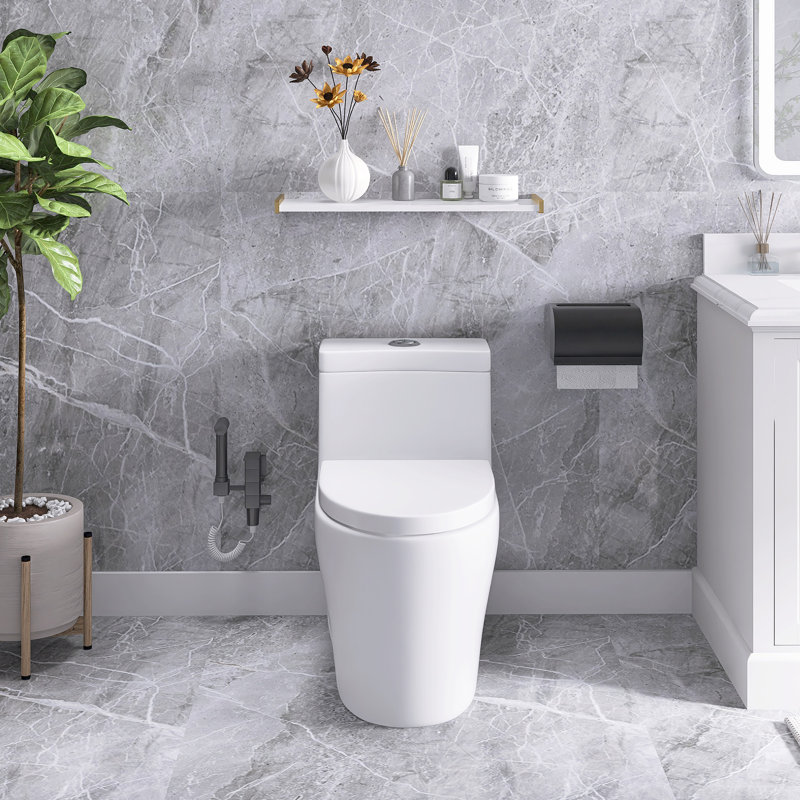 12 Inch One Piece 1.6/1.1 GPF Dual Flush Elongated Toilet In White Seat Included