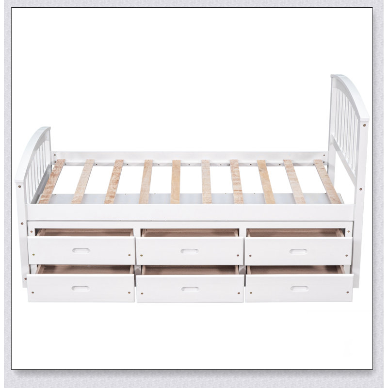 Twin Size Platform Storage Bed Solid Wood Bed With 6 Drawers, White