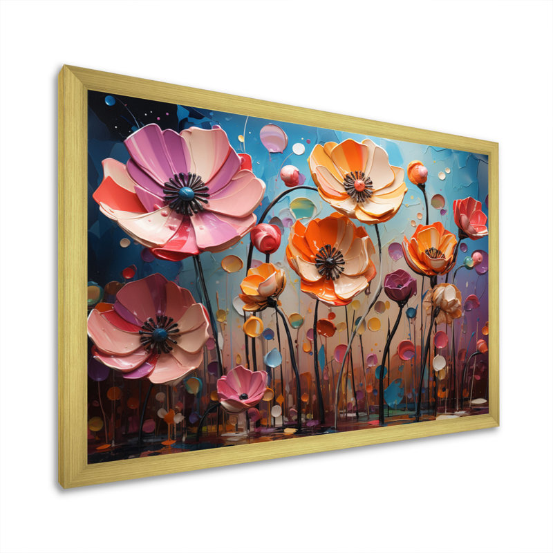 Pink Dandelion Meadow Melody II - Floral Canvas Wall Art, H 30 po x l 40 po x P 1,5 po, Cadre doré à une seule photo