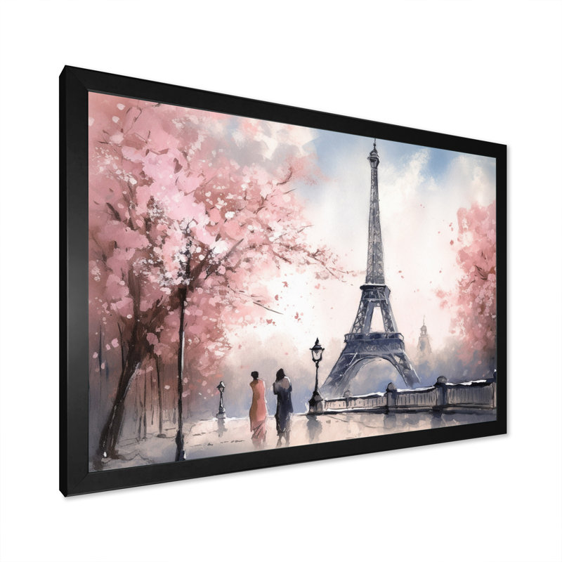 Art mural de la Tour Eiffel, France, Cadre simple noir, H 30 po x l 40 po x P 1,5 po