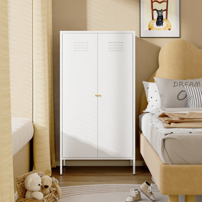 Metal Wardrobe Coat Cabinet With Adjustable Shelves And Hanging Rod,Storage Closet Locker For Bedroom,Kids Room,Office, Home, School,Almirah For Cloth by Ebern Designs