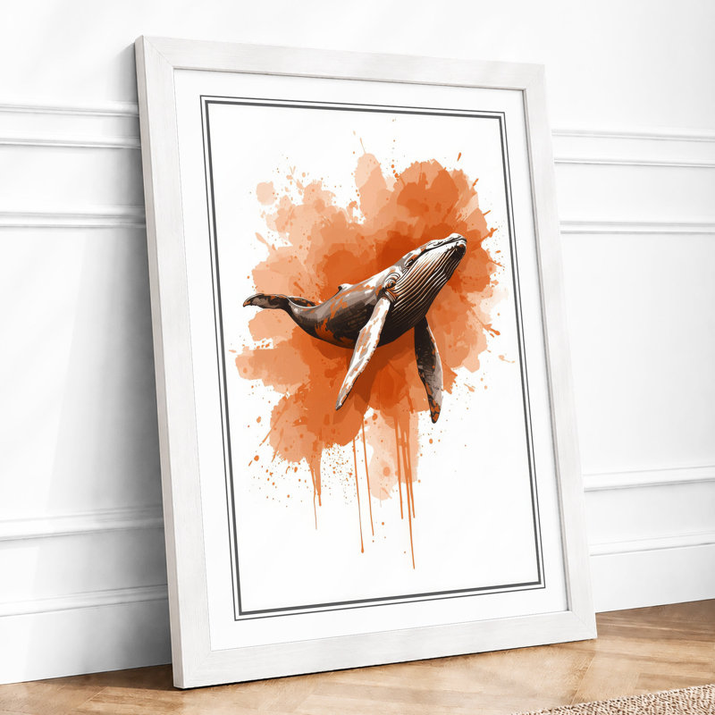 Whale in Watercolour Modern - Framed Print, A3 - 42.0 x 29.7 cm, White