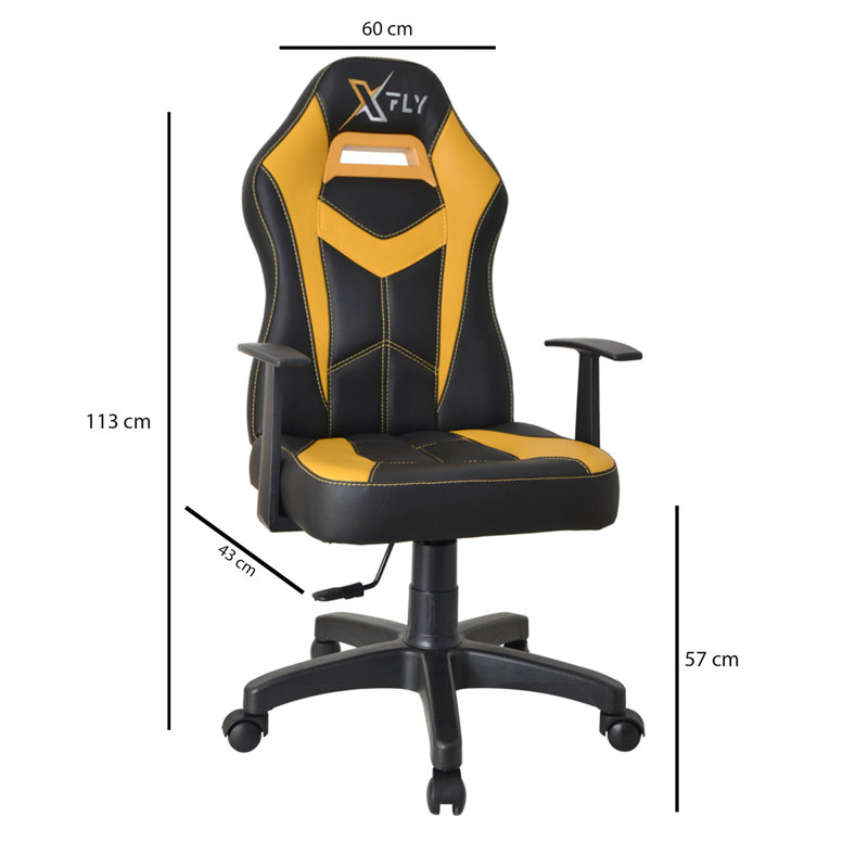 Fauteuil de jeu élégant, jaune et noir, 23,6 po x 44,5 po x 16,9 po | Revêtement 100% polyuréthane, hauteur de siège réglable (22,4 - 25,6 pouces) | Design moderne avec pieds en plastique durable | Parfait pour les joueurs et les bureaux à domicile