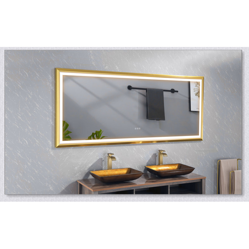 Miroir rectangulaire surdimensionné avec éclairage antibuée et à intensité variable pour salle de bain, salle de sport et studio de danse