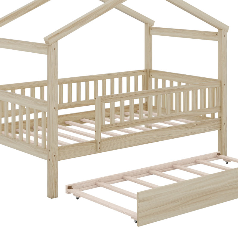 Lit simple en bois avec lit gigogne, Lit simple, Naturel