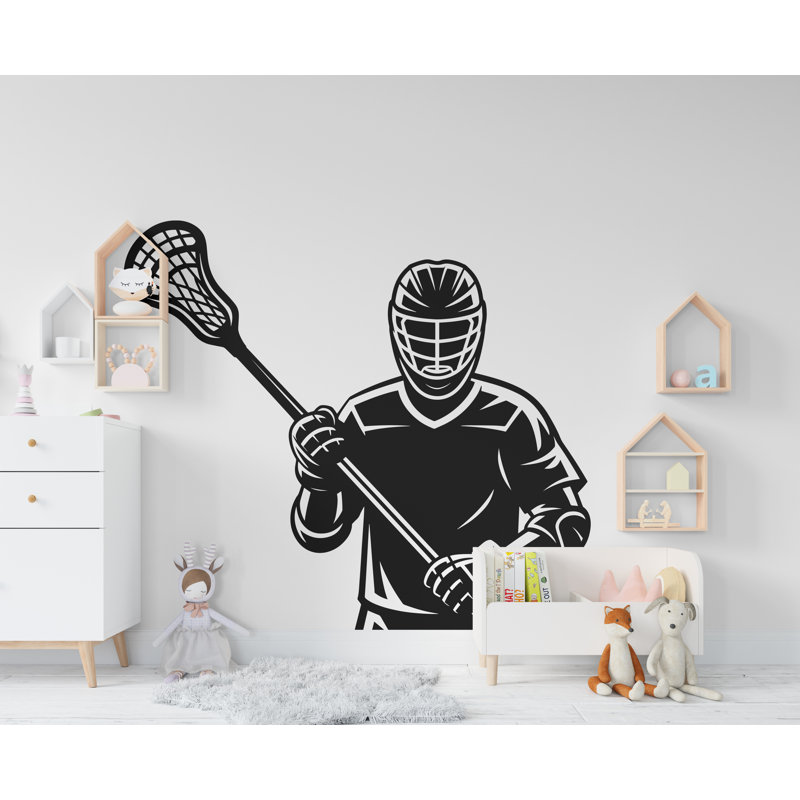 Décalcomanie de joueur de crosse autocollant de sport autocollant mural pour enfants Lacrosse, H 24 po x l 22 po, Noir