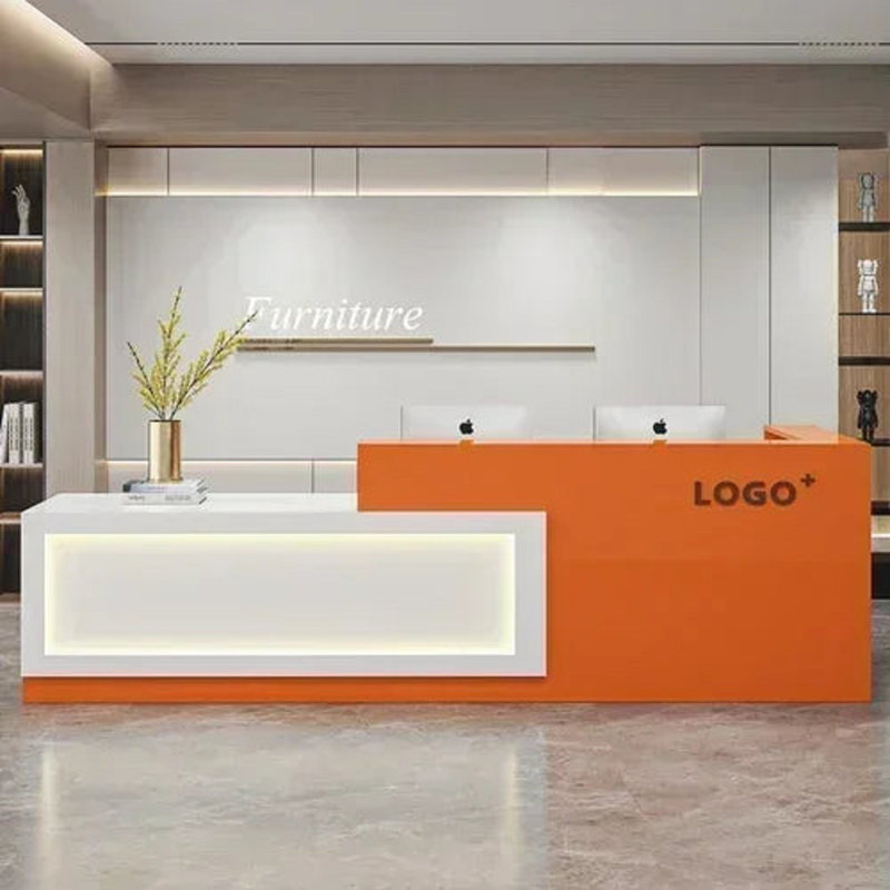 Cherrin Reception Desk, 75cm H x 180cm W x 60cm D, Orange