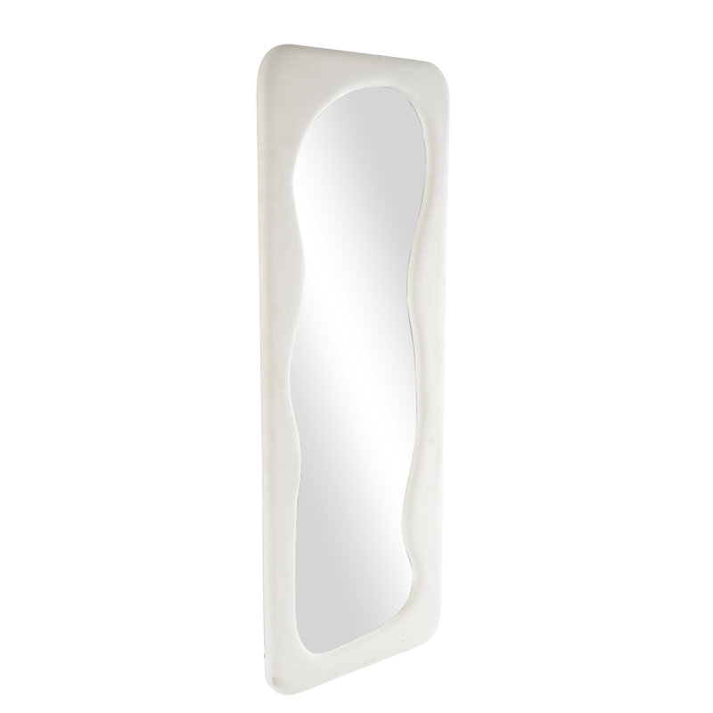 Wood Wavy Room Floor Mirror, White