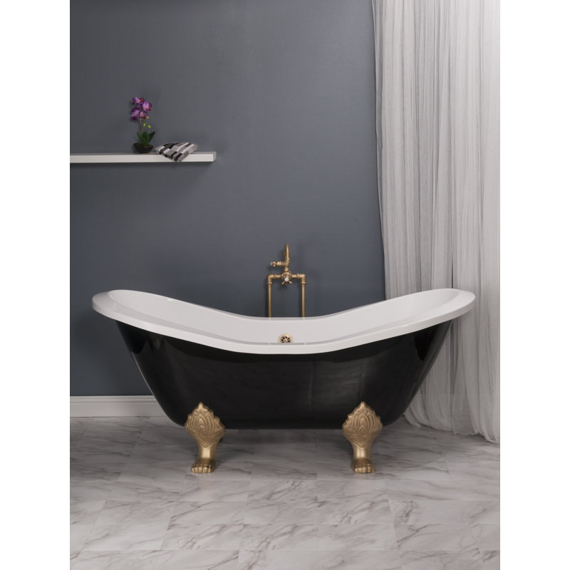 Baignoire sur pattes noire et blanche 6 pi The Summit de Strom Living, Nickel mat