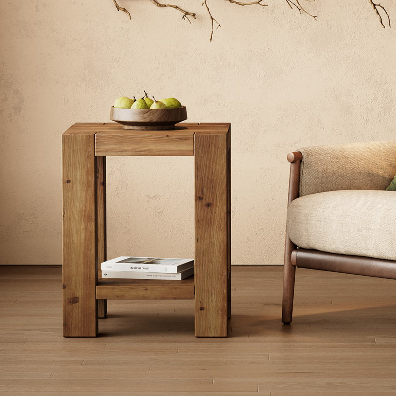 Table de bout en bois massif 19,7 po avec espace de rangement à 2 niveaux