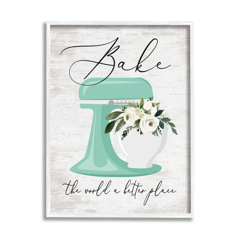 «Bake The World Expression on Wood» par impression en lettres et en lignes, Giclée encadrée blanc bord de mer