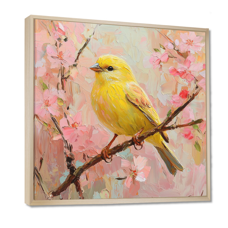 Songbird In Melody Summer Tree I - Bird, art mural, Impression encadrée flottante, Crème, crème, H 16 po x l 16 po