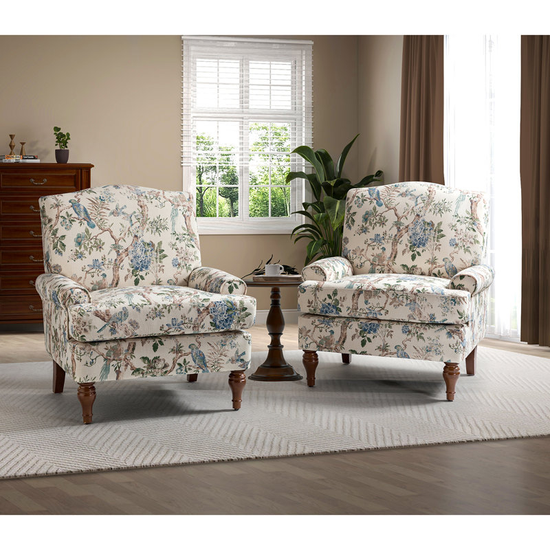 Mooresville 31'' W Traditional Upholstered Armchair with Solid Wood Legs, Blue Polyester Blend