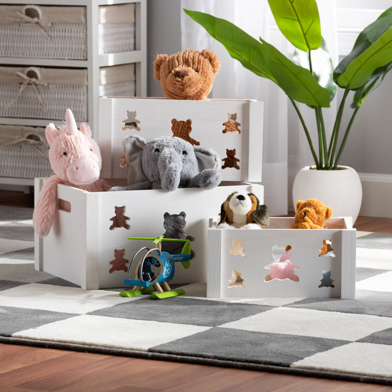 Ensemble de 3 caisses de rangement modernes et contemporaines en bois au fini blanc