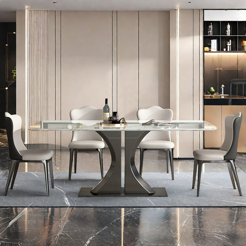 Modern Luxury Microlite Stone Dining Table Sets, 29.5"H x 70.8"L x 35.4"W, 7