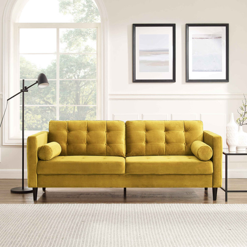 Jeses 204Cm Velvet Square Arms Sofa, Yellow